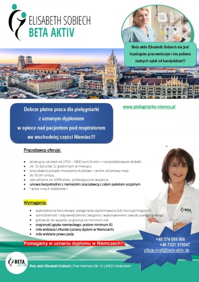 Pielęgniarka – dobrze płatna praca w Niemczech z zakwaterowaniem!