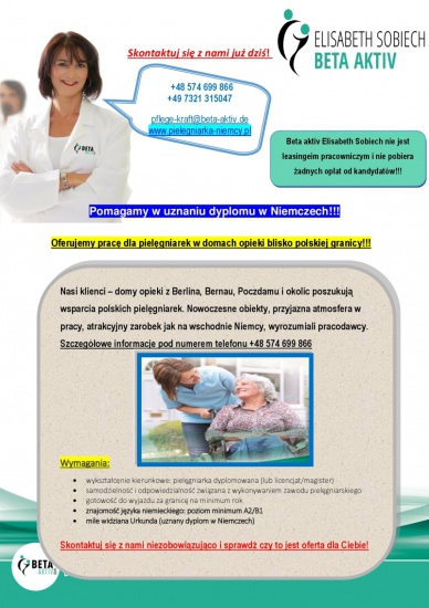 Pielęgniarka – praca w domach opieki blisko polskiej granicy